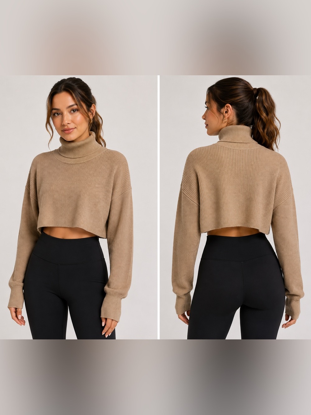 Dreamers by Debut Women’s M Walnut Cropped Turtleneck Ribbed Sweater NWT